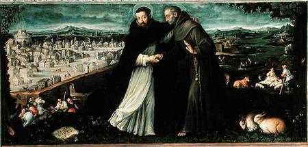 The meeting of St Francis of Assisi and St Dominic in Rome od Angiola Leone