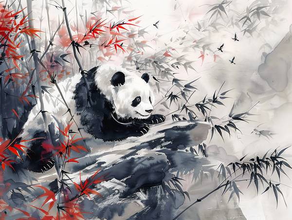 Čína. Velký panda odpočívá v bambusovém lese. od Anja Frost