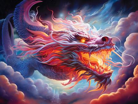 Nebeský drak na měsíčním světle. Rok Draka. Čínský drak.