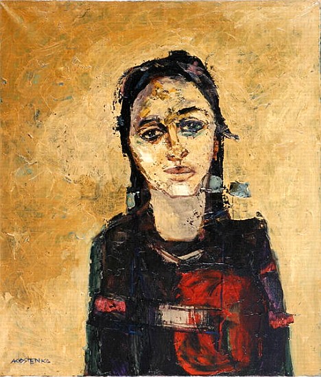 Portrait of a Girl on Gold (oil on canvas)  od Anna  Kostenko