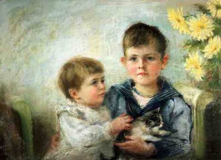 A Boy and Girl with a Kitten od Anna Lea Merritt