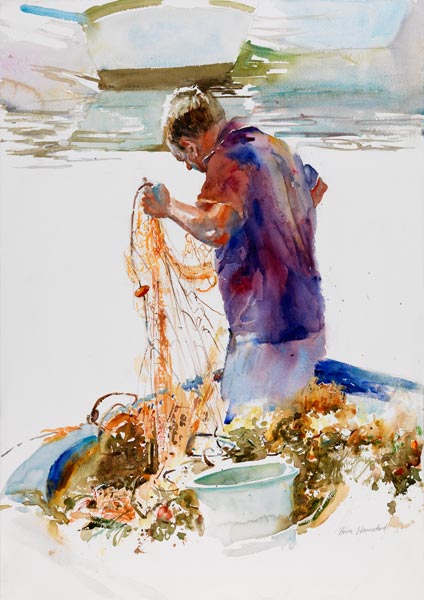 Sicilian Fisherman and net od Anne Hannaford 