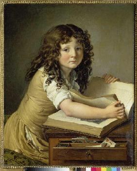 Young girl when looking at a picture book.