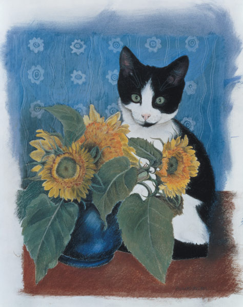 Chess and Sunflowers (pastel on paper)  od Anne  Robinson