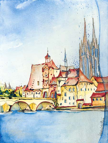 Deutschland, Regensburg: Altstadt mit Brücke. od Annette Bartusch-Goger