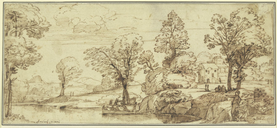 River Landscape with abandoned Boat od Annibale Carracci