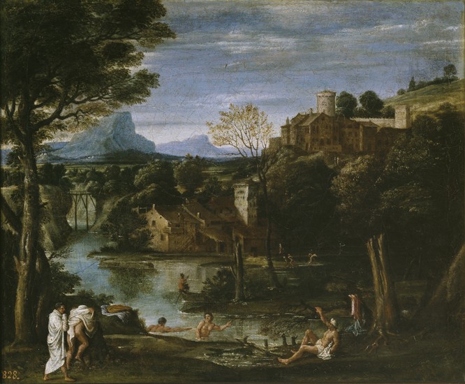 Landscape with river and bathers od Annibale Carracci