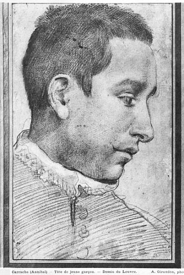 Portrait of a young man (red chalk, wash of red chalk & white gouache highlights on paper) od Annibale Carracci