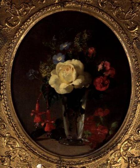 Still Life of a Yellow Rose, Mignonette and Fuchsias od Annie Feray Mutrie