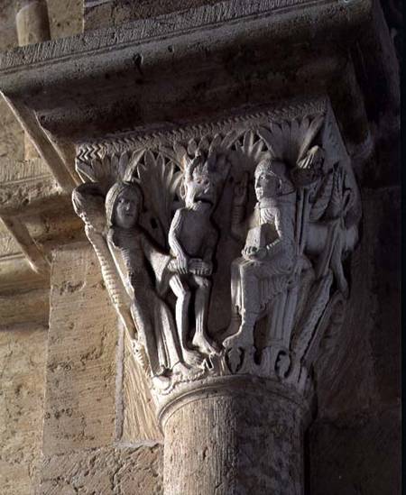 Column Capital depicting St Benedict performing an exorcism od Anonym Romanisch