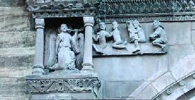 The dead leaving their tombs as an angel blows a trumpet, detail from the St. Gallus Doorway on the