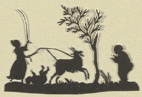 Ein Hirtenpaar mit Kind und Ziege unter einem Baum