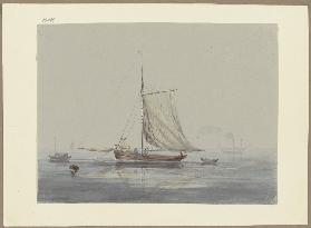 See mit Segelschiffen und Dampfboot