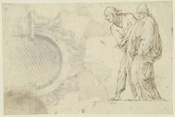 Zwei stehende Figuren und Entwurf zu einem Bogen od Anonym