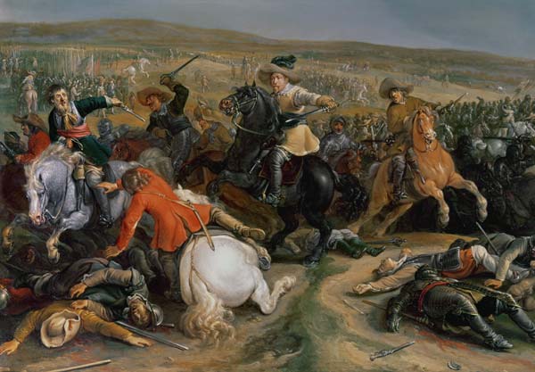 Gustavus II Adolphus, King of Sweden (1595-1632) leading a cavalry charge at the Battle of Lutzen od Anonymous
