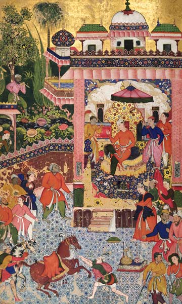 L.53.2/7 folio 28 A Durbar Scene, from the 'Khizr Khani Duval Rani',Mughal od Anonymous