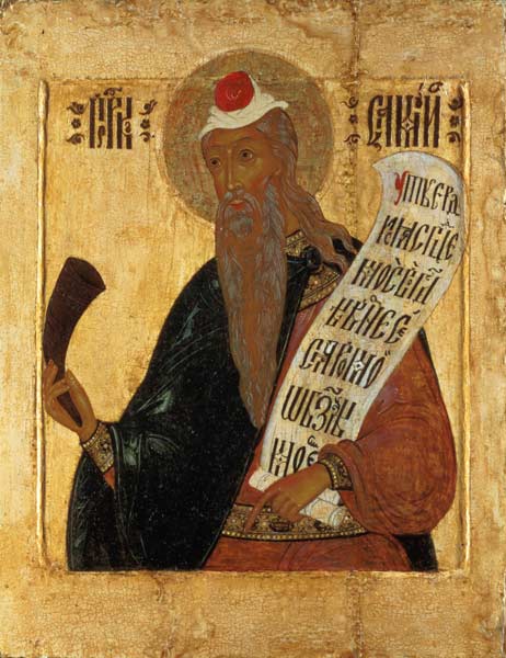 Russian icon of the Prophet Samuel with a horn and an open scroll od Anonymous