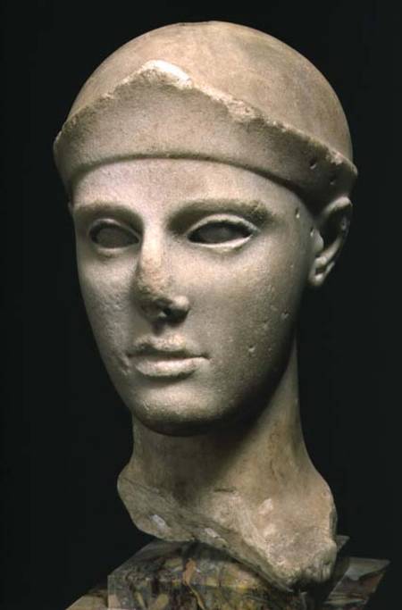 The Athena of Aegina, wearing a helmet, head of a statue, Greek,Aeginetan od Anonymous
