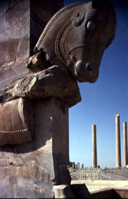 Bull's Headwith a view of the Hall of a Hundred Columns both of the Apadana (audience hall) beyond A od Anonymous