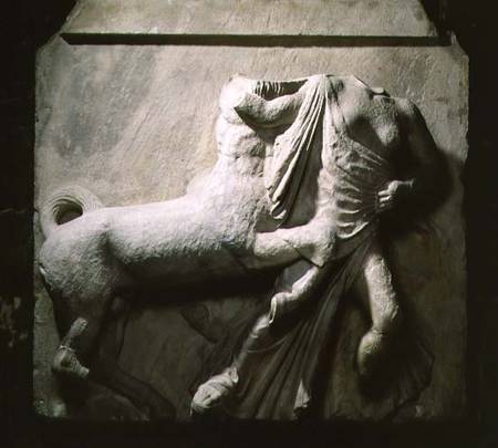 Centaur and female Lapith, metope no. 11 from the south frieze of the Parthenon,Greek od Anonymous