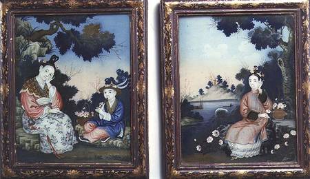 Courtly ladies(from a pair of paintings on glass od Anonymous