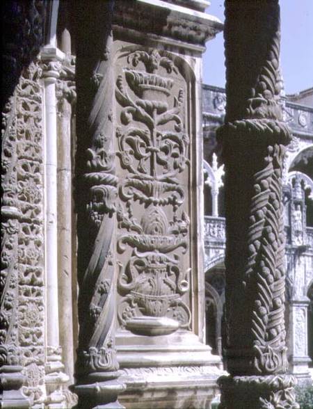 Detail of a column and a high relief in the North Gallery of the Cloister of the Monastery od Anonymous