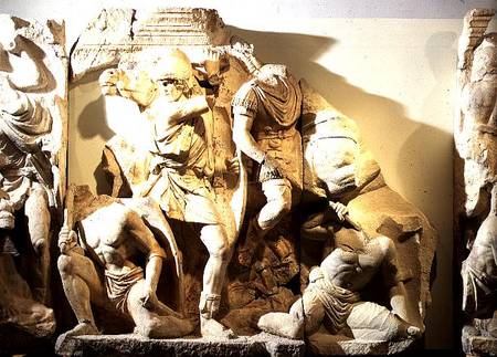 Frieze detail of a battle scenewith Roman footsoldiers and cavalry from Ephesus od Anonymous