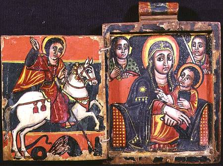 Madonna and child and St.George and the Dragon, double sided diptych (obverse),Ethiopian Coptic icon od Anonymous