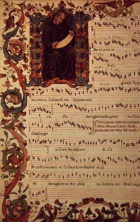 Ms Med. Pal. 87 Page of Musical Notation with historiated initial od Anonymous