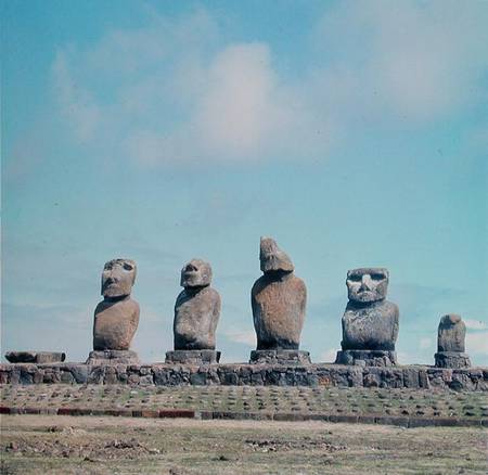 Monumental figures or moai on a ceremonial platform or ahusPolynesian od Anonymous