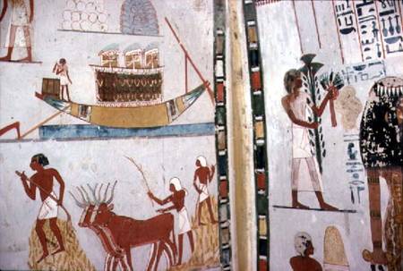Nile Boat and Floor Threshing, in the Tomb of Menna,Dynasty XVIII New Kingdom od Anonymous