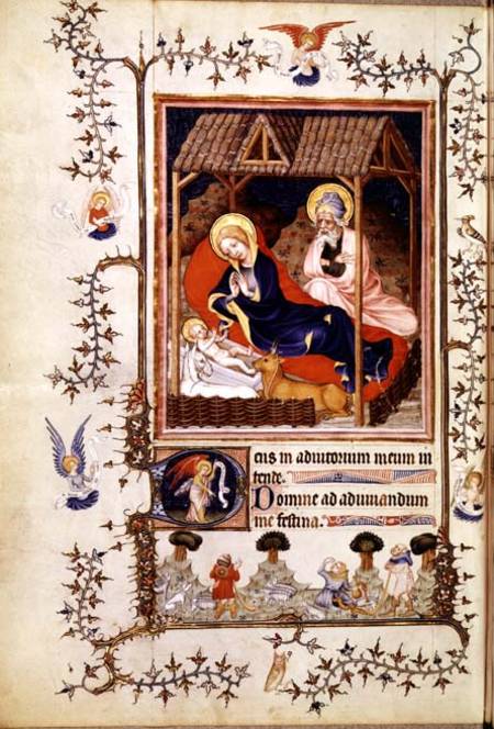 Nouv Lat 3093 f.42 Nativity and Visitation of the shepherds from Duc de Berry's Tres Belle Heures od Anonymous