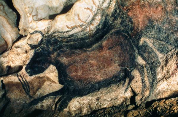 Rock painting of a black bull od Anonymous