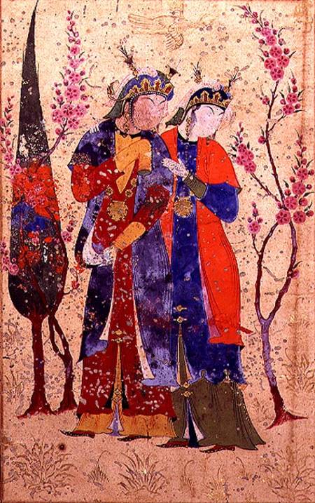 Two princesses in a garden landscape, Persian, Bokhara od Anonymous