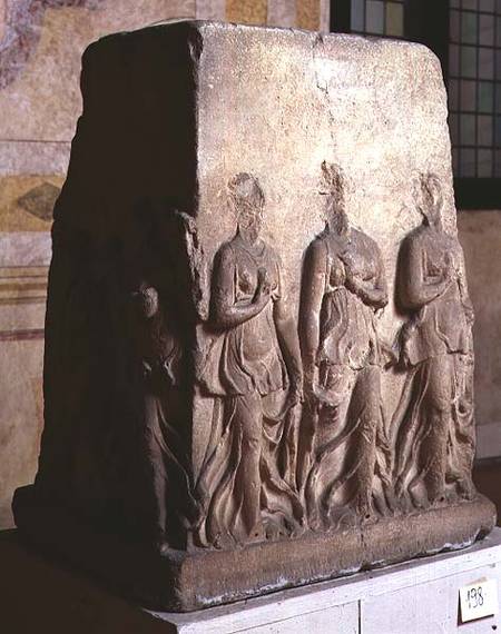 Quadrangular altar with carved maenads Roman od Anonymous