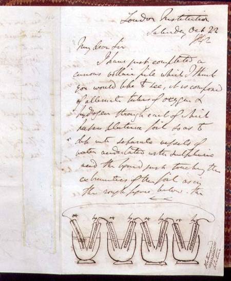 RI MS F1I f.104 Letter from Sir William Grove to Michael Faraday describing and illustrating the fir od Anonymous