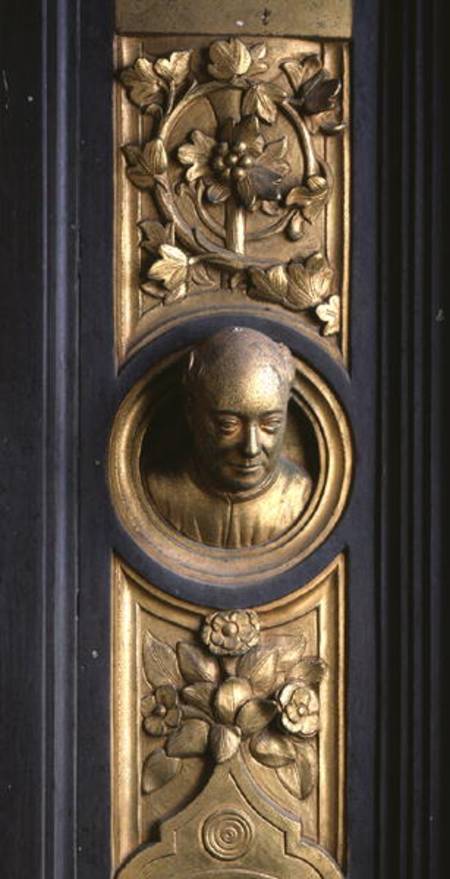 Self portrait of the sculptor Lorenzo Ghiberti (1378-1455) a roundel from the frame of the Gates of od Anonymous