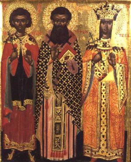 SS. Mercurios, Tryphon and Katherine,icon from the Ionian Isles od Anonymous