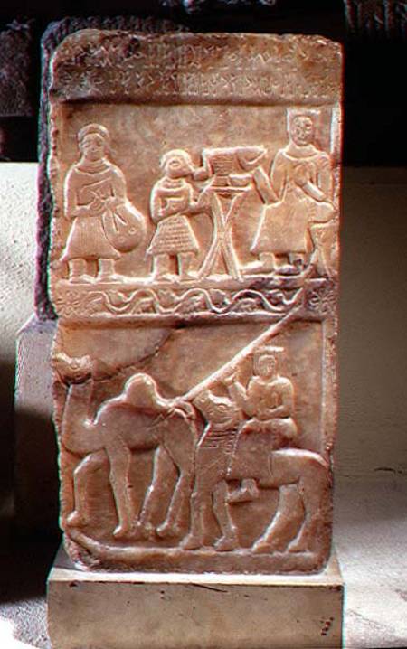 Stele of Idjilscenes of a banquet and a camel raid od Anonymous