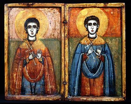 St.George and St.Demetrios , diptych,Greek icon od Anonymous