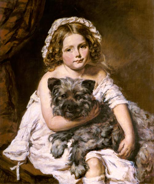 Young girl with her dog, formerly attributed to Sir Edwin Landseer (1802-73) od Anonymous