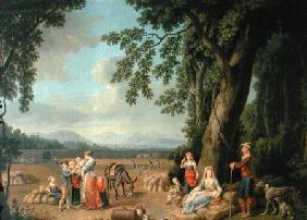 Harvest scene, with Ferdinand I (1503-64), his wife Anne of Bohemia and Hungary,and their children