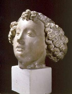 Head of an Angel, front view,fragment from a statue