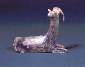 Hollow cast bronze horned goatpossibly originally attached to the rim of a vessel