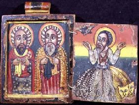Kings David and Solomon and a Saint, double sided Diptych (reverse),Ethiopian Coptic