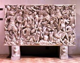 The Ludovisi sarcophagus with high relief representation of the Romans fighting the Barbarians