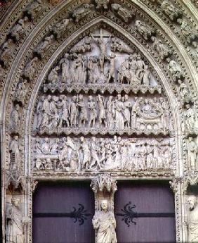 Scenes from the Passion and Resurrection cycle, tympanum of the south transept portal,the Porte de l