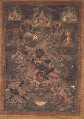 Thangka of the Mahakali Shridevi with Third Eye, carrying Trisula and Kapala