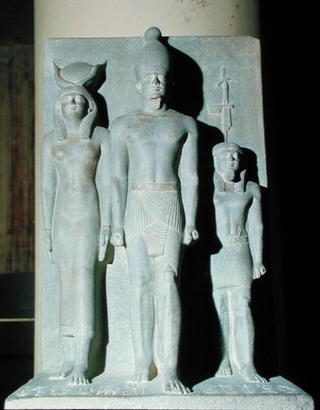 Triad of Menkaure (Mycerinus) with the goddess Hathor and one of the nome deities, taken from the Va od Anonymous
