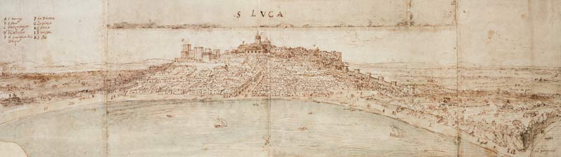Panoramic View of Lucca (pen and ink and w/c on paper) od Anthonis van den Wyngaerde